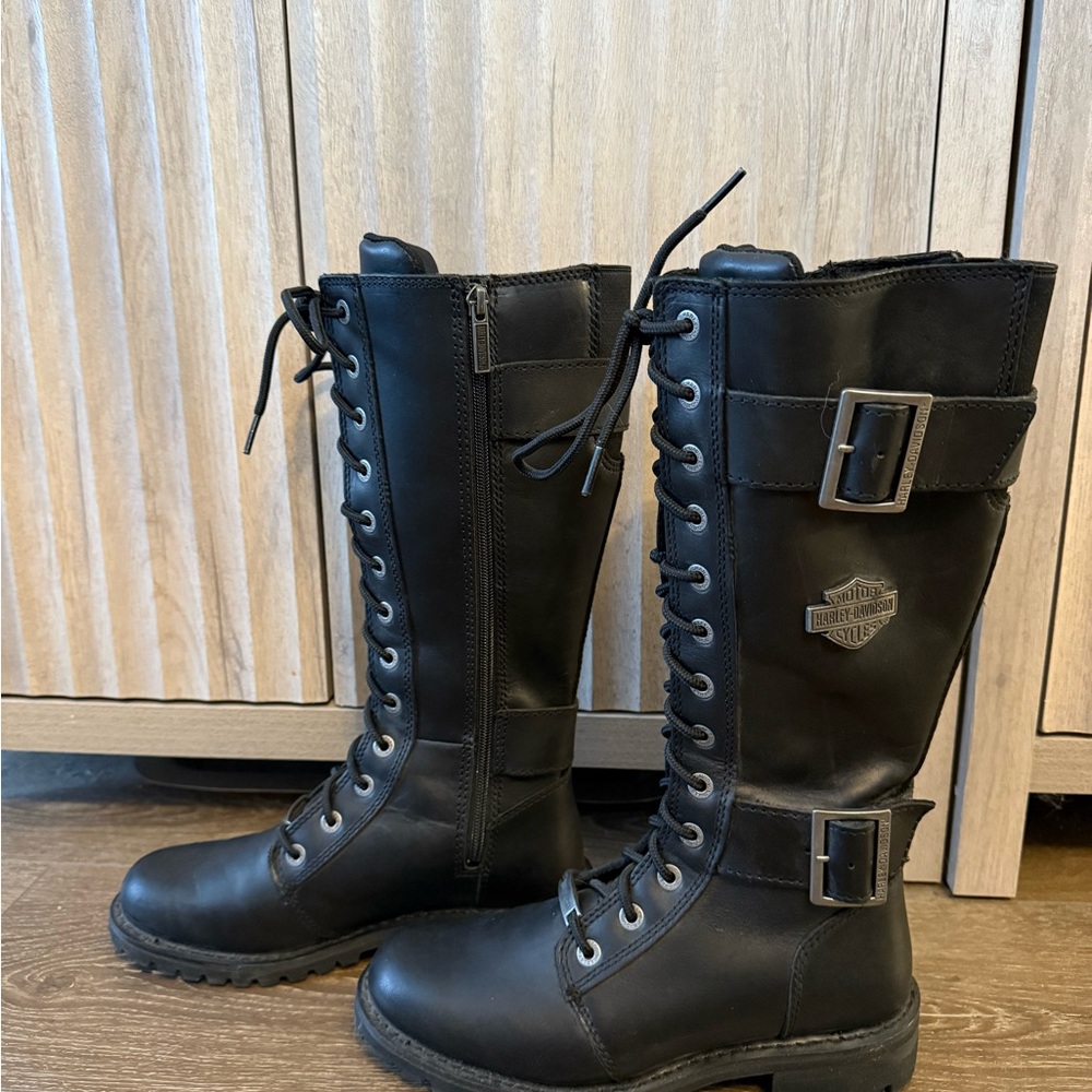Harley-Davidson Black Moto Boots Lace Up 8.5 - Picture 3 of 8